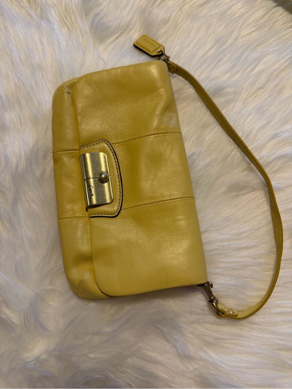 Coach Kristin Mini Shoulder Bag/Clutch/Large Convertible Wristlet Yellow Leather - Picture 11 of 11